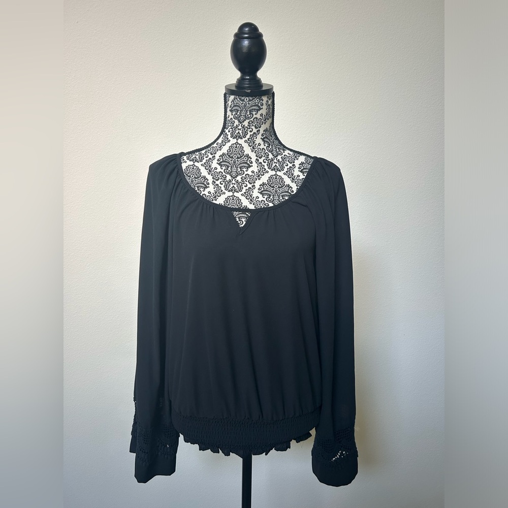 XOXO Black Bell Sleeve Blouse with Lace Cuffs M